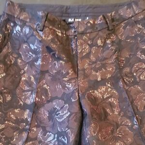 BLK DNM Pants with Bronze Metallic Floral Jacquard Nwot